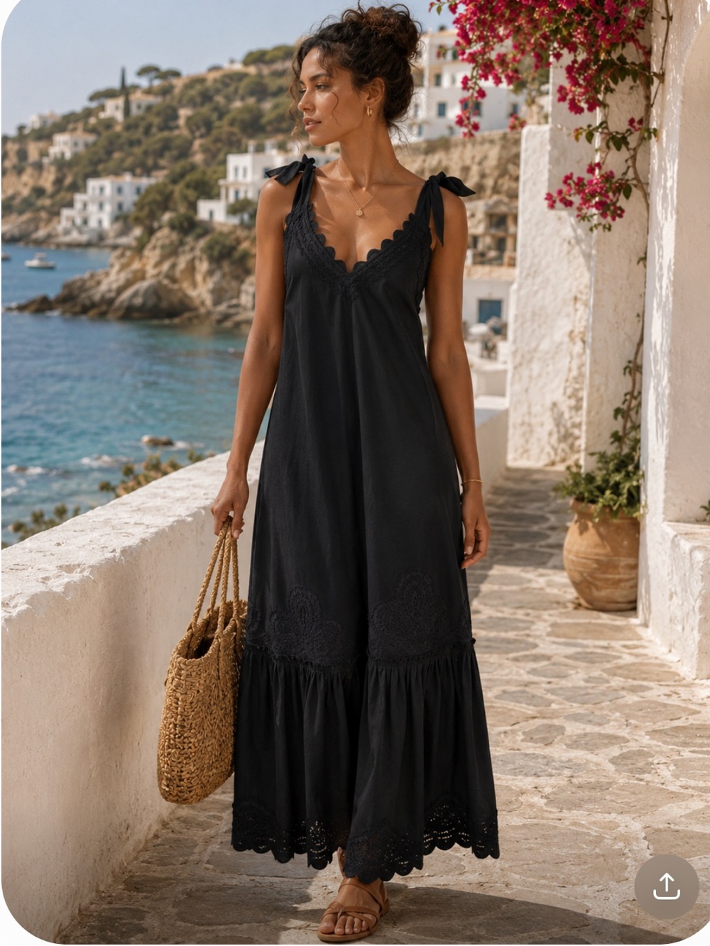 JULIET DUNN LONDON Black Maxi Flared Vacation Resortwear Dress Free Size